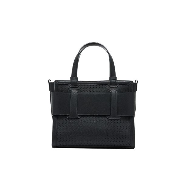 Armani Exchange borsa Tote piccola traforata con logo smaltato nero