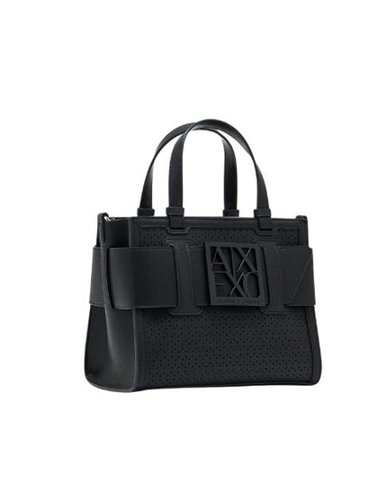 Armani Exchange borsa Tote piccola traforata con logo smaltato nero
