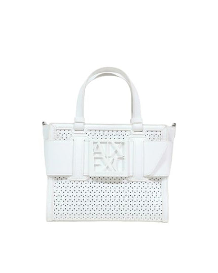 Armani Exchange borsa Tote piccola traforata con logo smaltato bianco