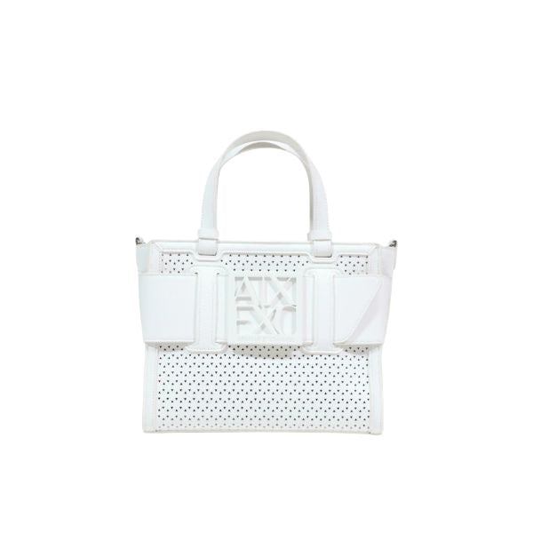 Armani Exchange borsa Tote piccola traforata con logo smaltato bianco