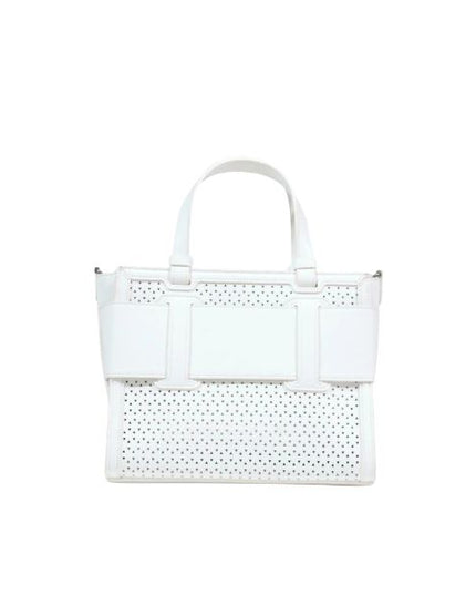 Armani Exchange borsa Tote piccola traforata con logo smaltato bianco