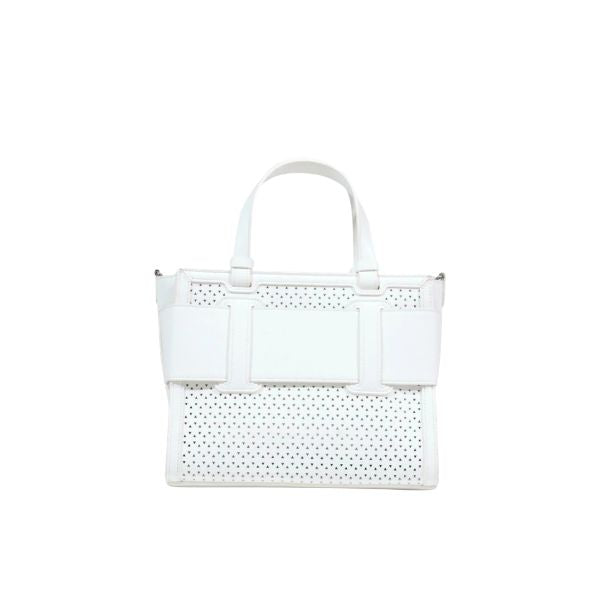 Armani Exchange borsa Tote piccola traforata con logo smaltato bianco