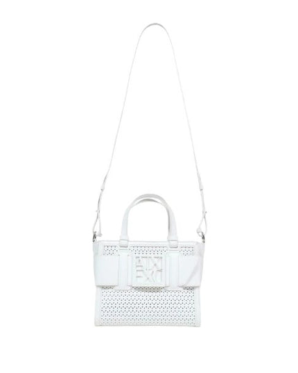 Armani Exchange borsa Tote piccola traforata con logo smaltato bianco