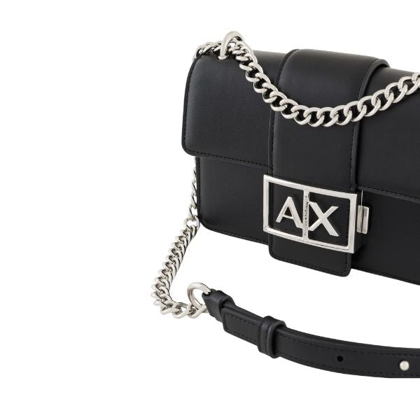 Armani Exchange borsa a spalla con logo e manico a catena nera