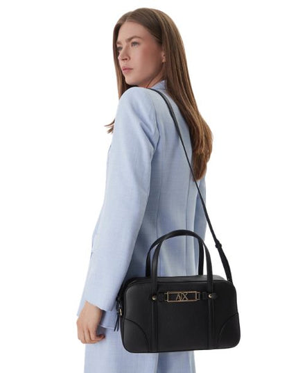 Armani Exchange bauletto nero con logo oro