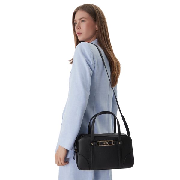 Armani Exchange bauletto nero con logo oro