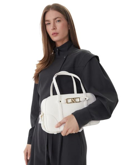 Armani Exchange bauletto bianco con logo oro