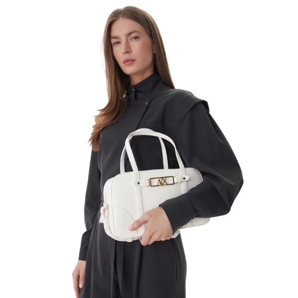 Armani Exchange bauletto bianco con logo oro