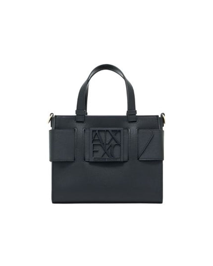 Armani Exchange Borsa Tote piccola con logo smaltato doppio manico e tracolla Nera
