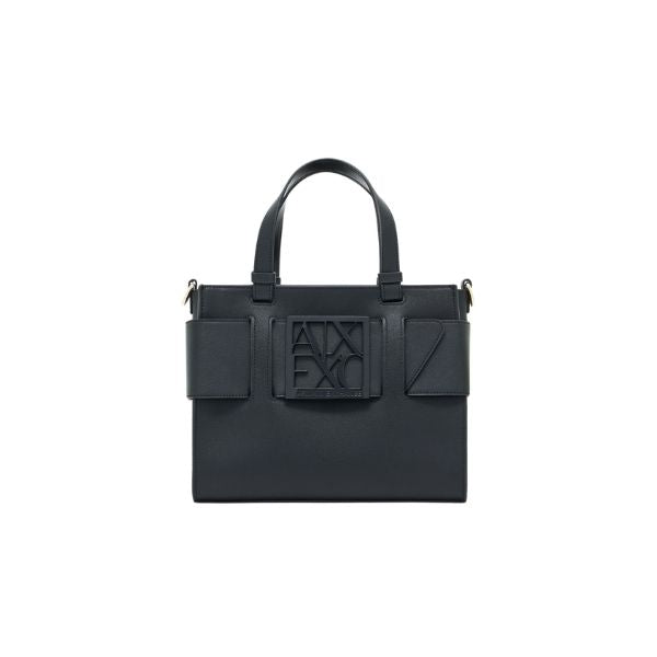 Armani Exchange Borsa Tote piccola con logo smaltato doppio manico e tracolla Nera