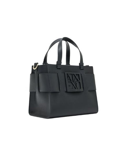 Armani Exchange Borsa Tote piccola con logo smaltato doppio manico e tracolla Nera