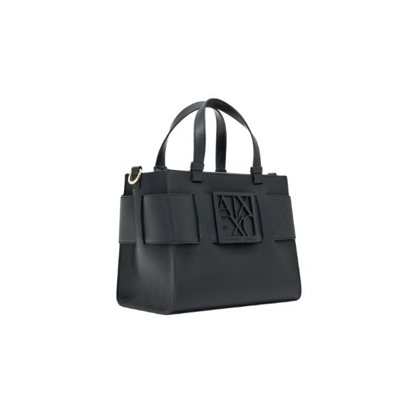 Armani Exchange Borsa Tote piccola con logo smaltato doppio manico e tracolla Nera