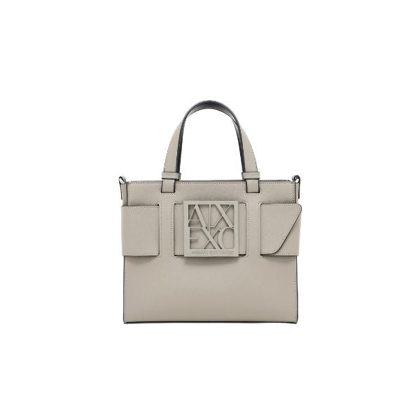 Armani Exchange Borsa Tote piccola con logo smaltato doppio manico e tracolla Sand