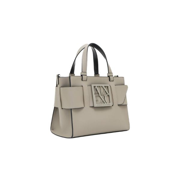 Armani Exchange Borsa Tote piccola con logo smaltato doppio manico e tracolla Sand