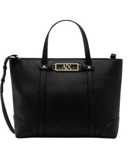Armani Exchange borsa shopping nera con logo oro