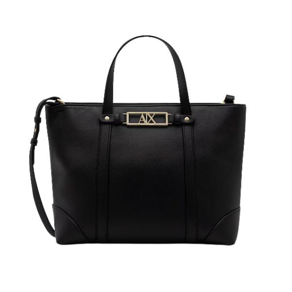 Armani Exchange borsa shopping nera con logo oro