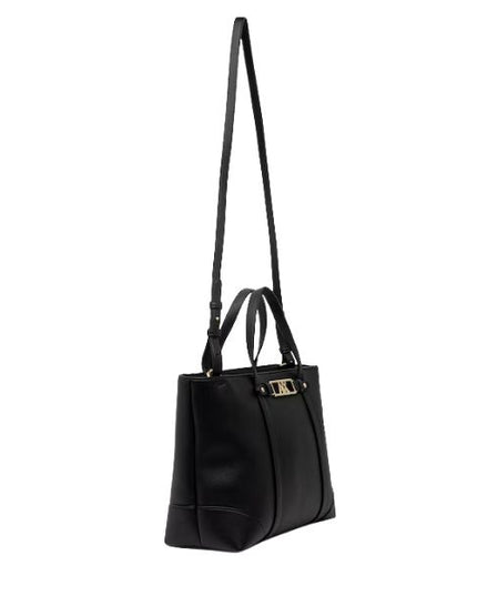 Armani Exchange borsa shopping nera con logo oro