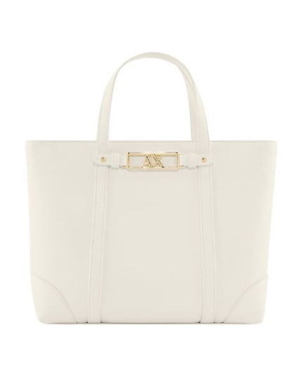 Armani Exchange borsa shopping bianca con logo oro