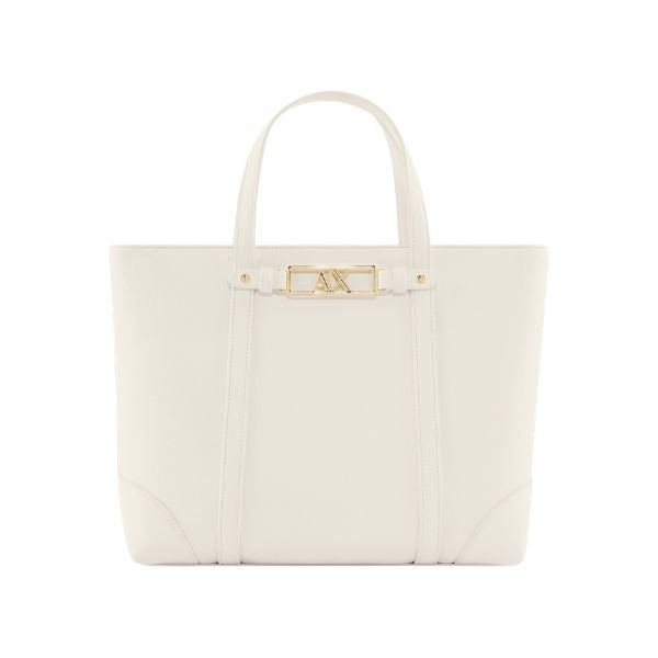 Armani Exchange borsa shopping bianca con logo oro