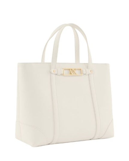 Armani Exchange borsa shopping bianca con logo oro