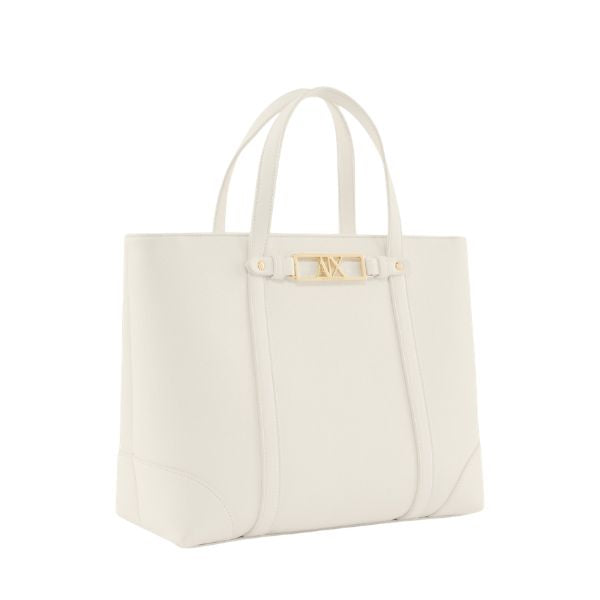 Armani Exchange borsa shopping bianca con logo oro