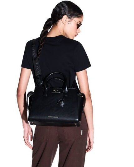 Armani Exchange borsa a mano top handle grande nera