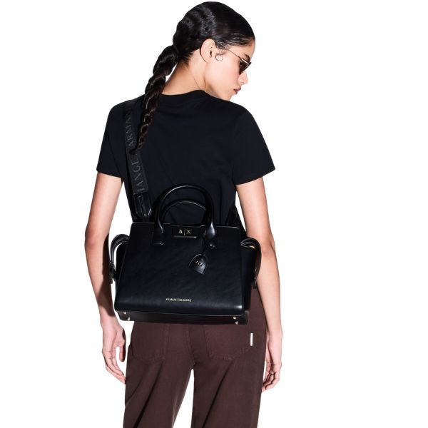 Armani Exchange borsa a mano top handle grande nera