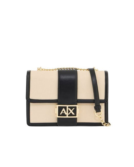 Armani Exchange borsa a spalla in tessuto e pelle con dettagli neri