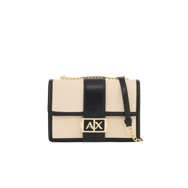 Armani Exchange borsa a spalla in tessuto e pelle con dettagli neri