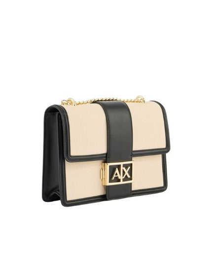 Armani Exchange borsa a spalla in tessuto e pelle con dettagli neri