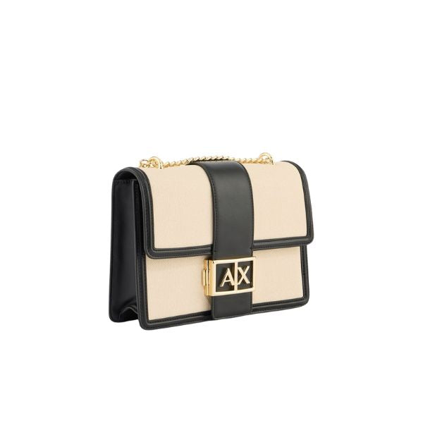 Armani Exchange borsa a spalla in tessuto e pelle con dettagli neri