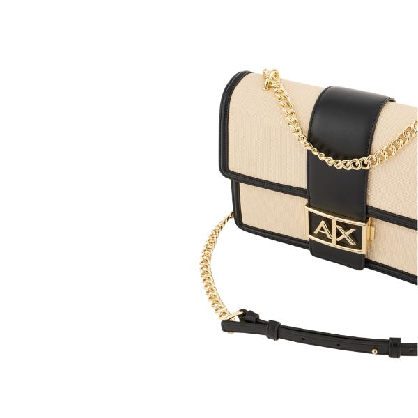 Armani Exchange borsa a spalla in tessuto e pelle con dettagli neri