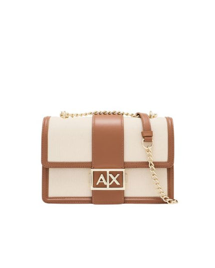 Armani Exchange borsa a spalla in tessuto e pelle con dettagli marroni