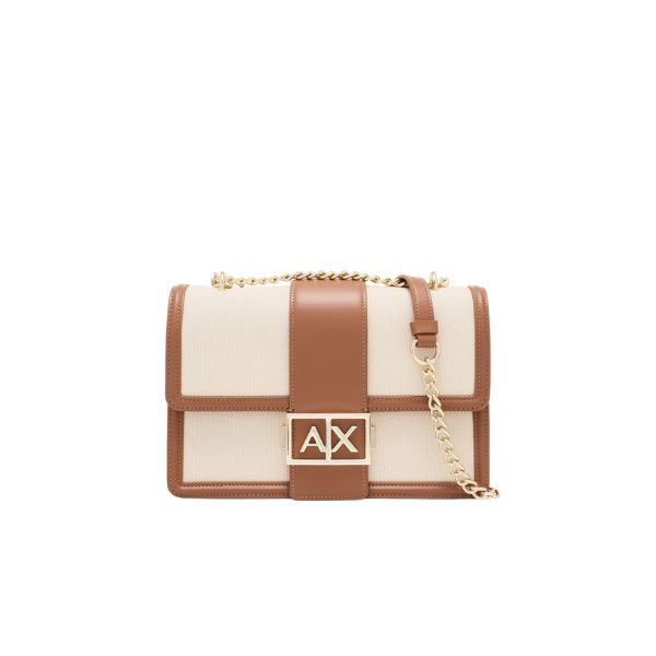 Armani Exchange borsa a spalla in tessuto e pelle con dettagli marroni