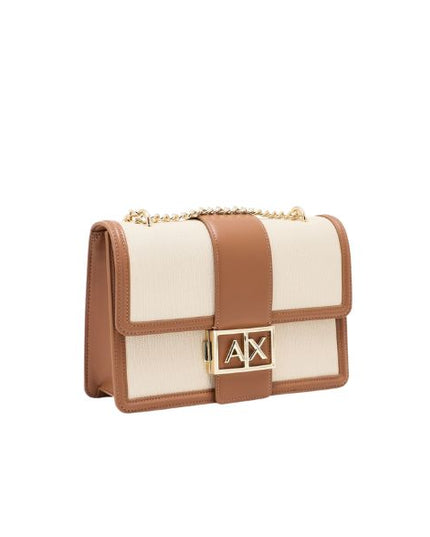 Armani Exchange borsa a spalla in tessuto e pelle con dettagli marroni