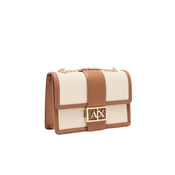 Armani Exchange borsa a spalla in tessuto e pelle con dettagli marroni