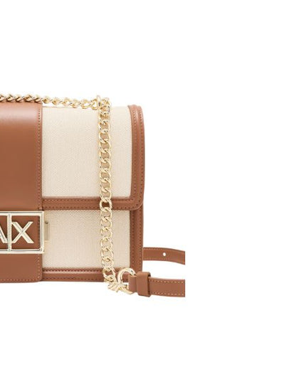 Armani Exchange borsa a spalla in tessuto e pelle con dettagli marroni