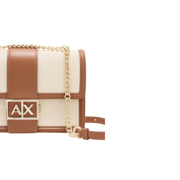 Armani Exchange borsa a spalla in tessuto e pelle con dettagli marroni