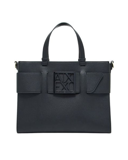 Armani Exchange Borsa Tote grande con logo smaltato doppio manico e tracolla Nera