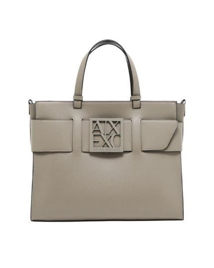 Armani Exchange Borsa Tote grande con logo smaltato doppio manico e tracolla Sand