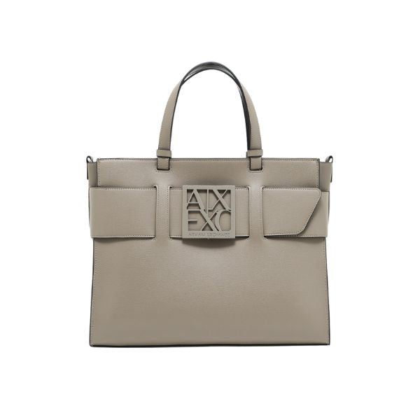 Armani Exchange Borsa Tote grande con logo smaltato doppio manico e tracolla Sand