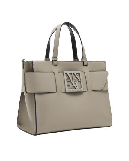 Armani Exchange Borsa Tote grande con logo smaltato doppio manico e tracolla Sand
