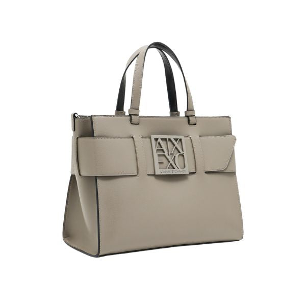 Armani Exchange Borsa Tote grande con logo smaltato doppio manico e tracolla Sand