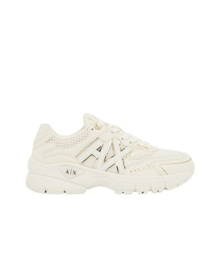Armani Exchange sneakers in mesh bianco e oro