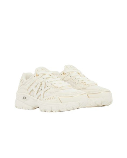 Armani Exchange sneakers in mesh bianco e oro