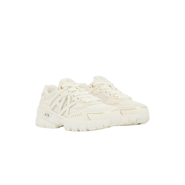 Armani Exchange sneakers in mesh bianco e oro