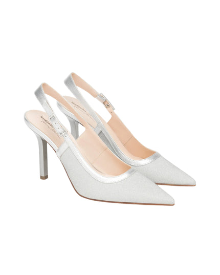 NERO GIARDINI sling-back in tessuto laminato argento