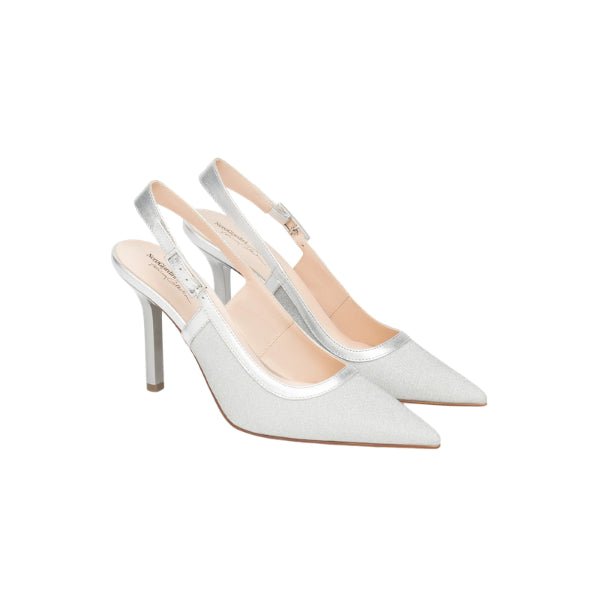 NERO GIARDINI sling-back in tessuto laminato argento