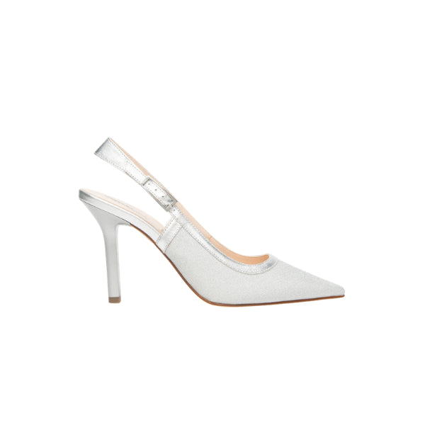 NERO GIARDINI sling-back in tessuto laminato argento