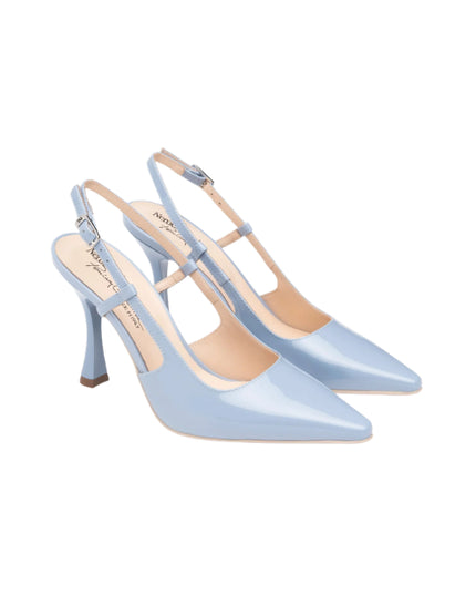 NERO GIARDINI slingback con tacco a rocchetto celeste